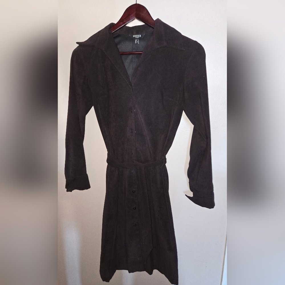 Dark Brown Button-Up Dress with Belt